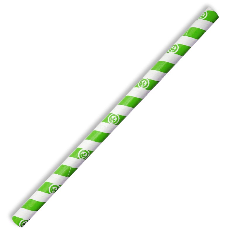 Jumbo Green Striped Paper Straws - 2500 per Carton (250 per Box) - Packware