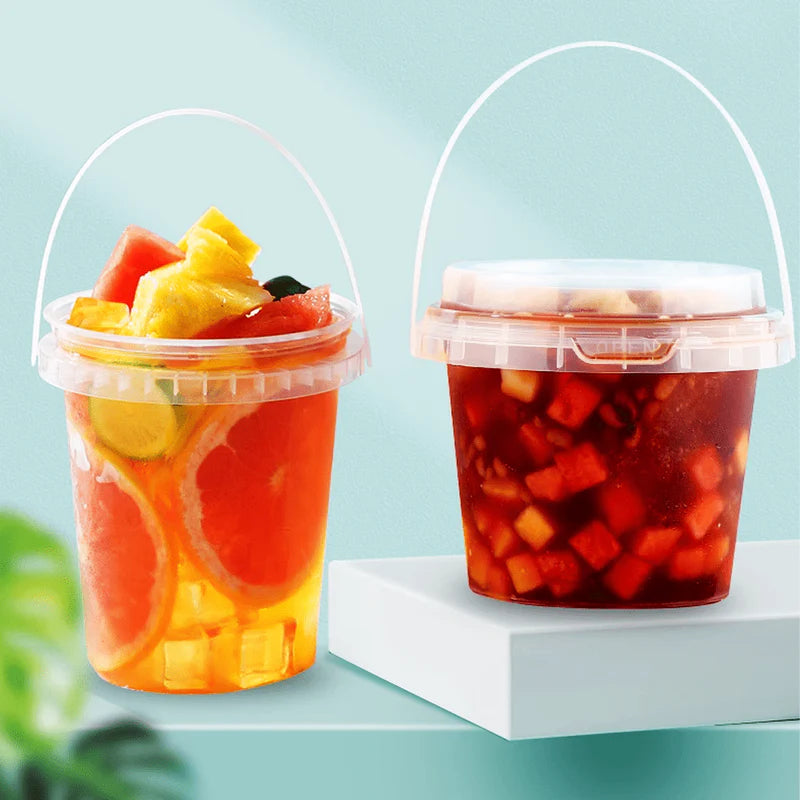 16oz/500mL Clear Fruit/Milk Tea Tamper Proof Bucket Cups - 300pcs