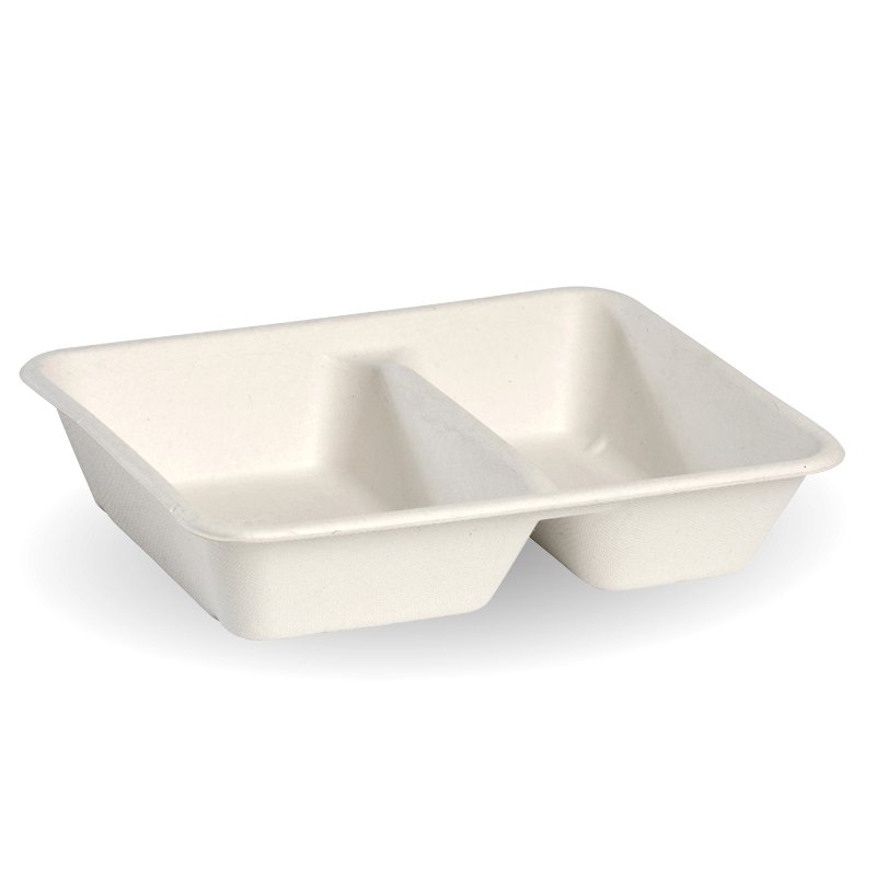 2 Compartment White BioCane Takeaway Base - Packware