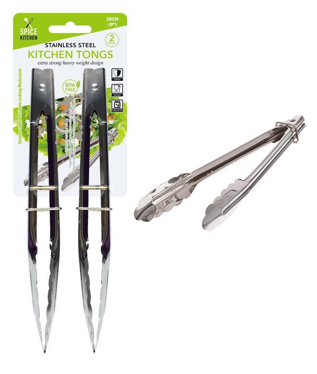 Stainless Steel Tongs - 9' -Twin Pack