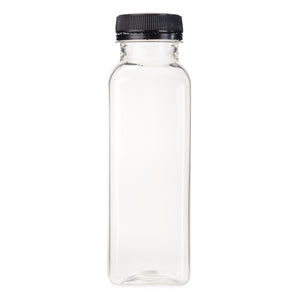 300ml Square Bottles Clear PET Plastic With Lids 38mm Tamper Evident