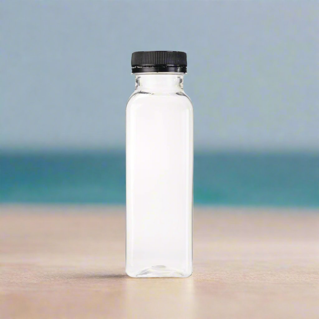 300ml Square Bottles Clear PET Plastic With Lids 38mm Tamper Evident - Packware
