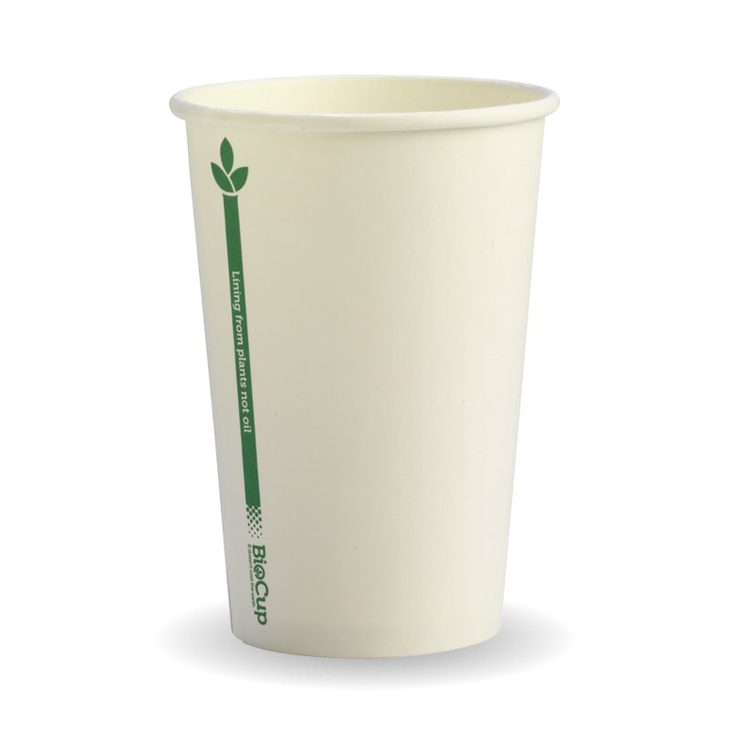 320ml / 10oz (80mm) White Green Line Single Wall BioCup - Packware