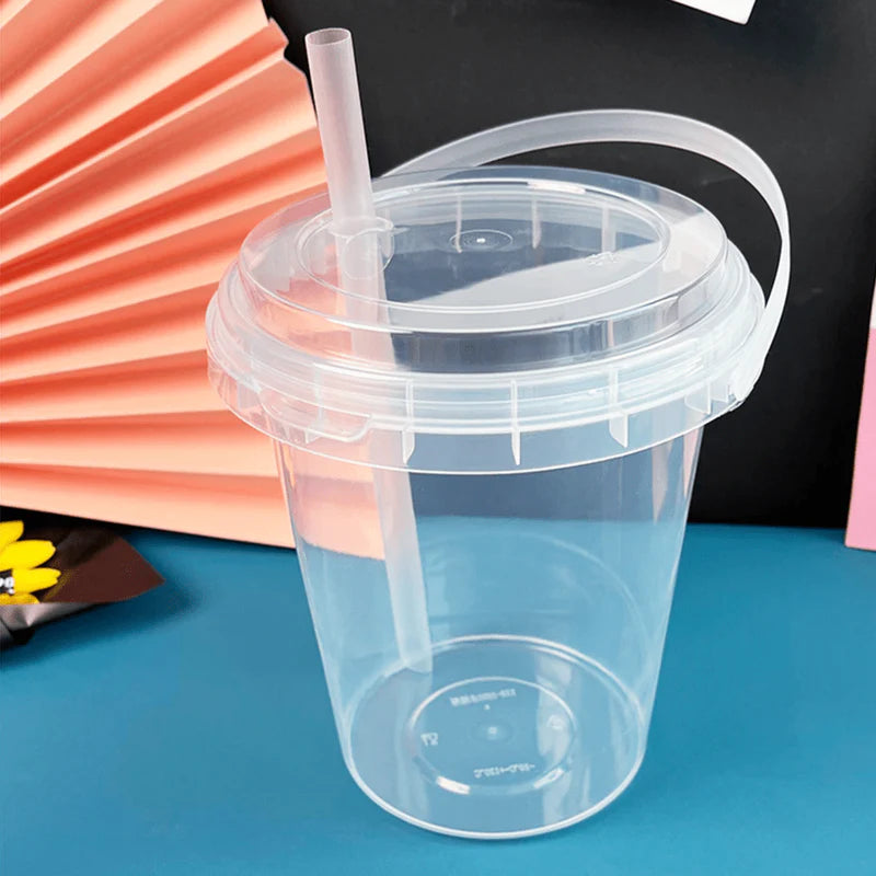 34oz/1000mL Clear Fruit/Milk Tea Tamper Proof Bucket Cups - 300pcs