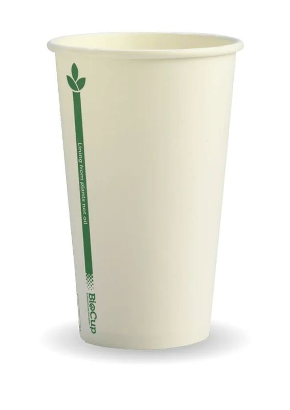 350ml / 12oz (80mm) White Green Line Single WallBioCup - Packware