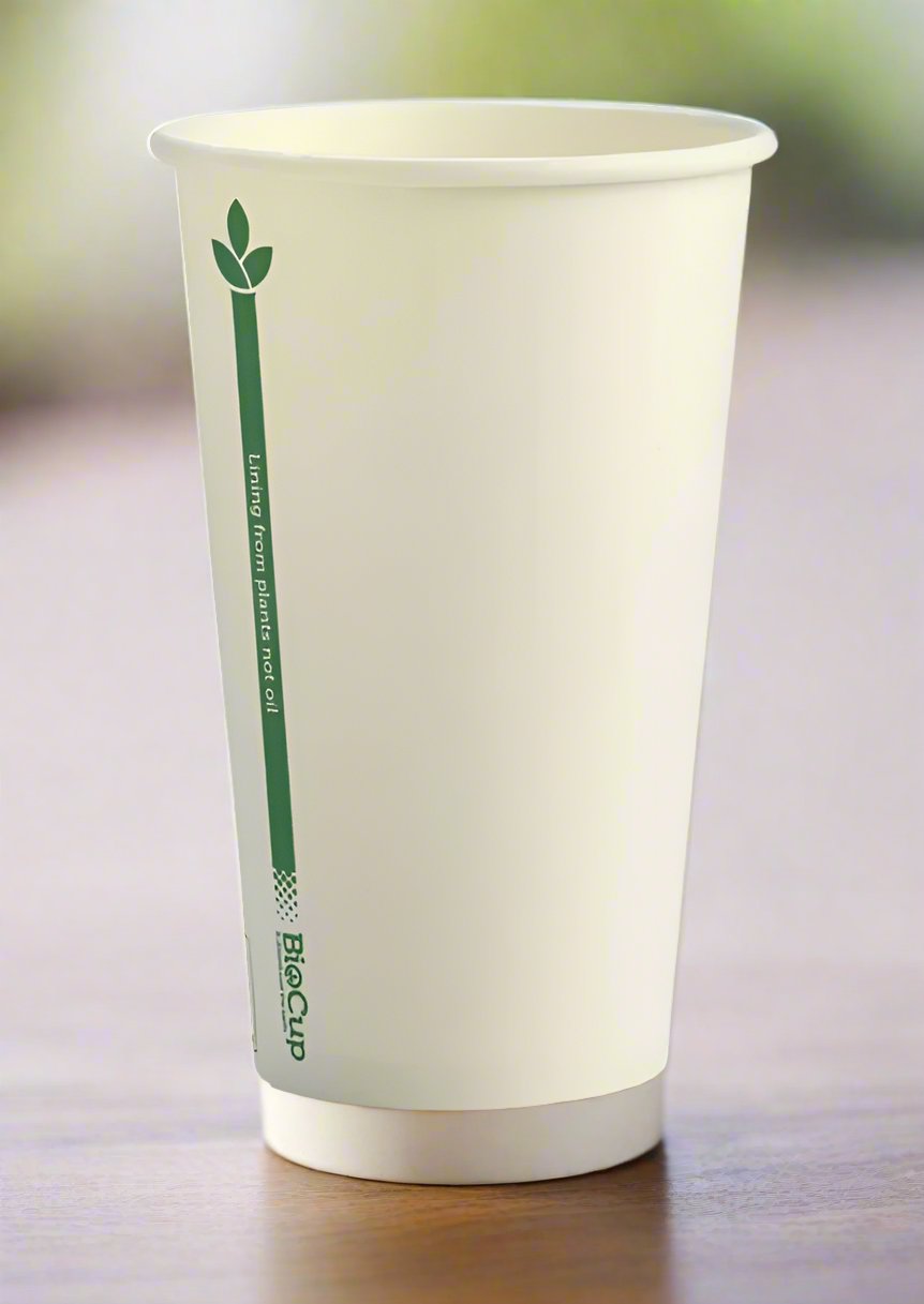 350ml / 12oz (80mm) White Green Line Single WallBioCup - Packware
