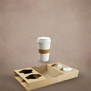 4 Coffee Cup Kraft Carrier 4 Cup Carry Tray - 100 - Packware