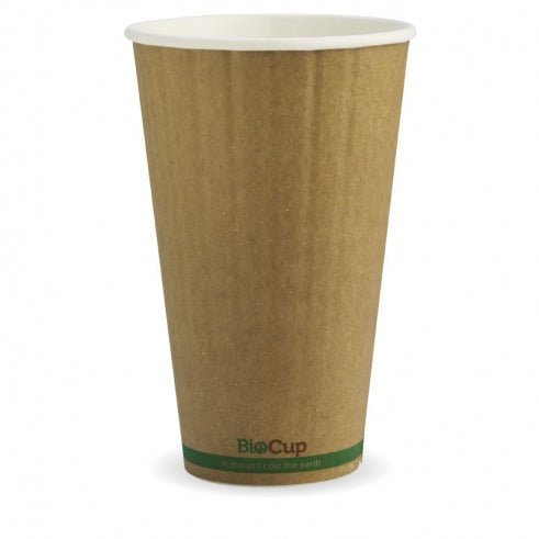 460ml / 16oz (90mm) Kraft Green Stripe Double Wall BioCup - Packware