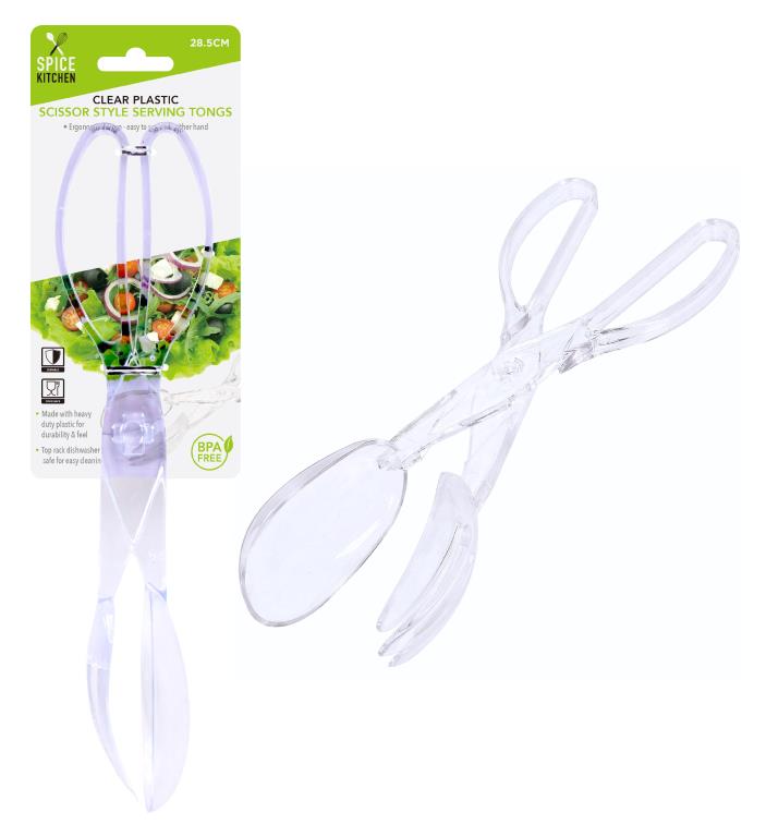 Clear Plastic Salad Scissor Style Tongs-29CM- CTN/24