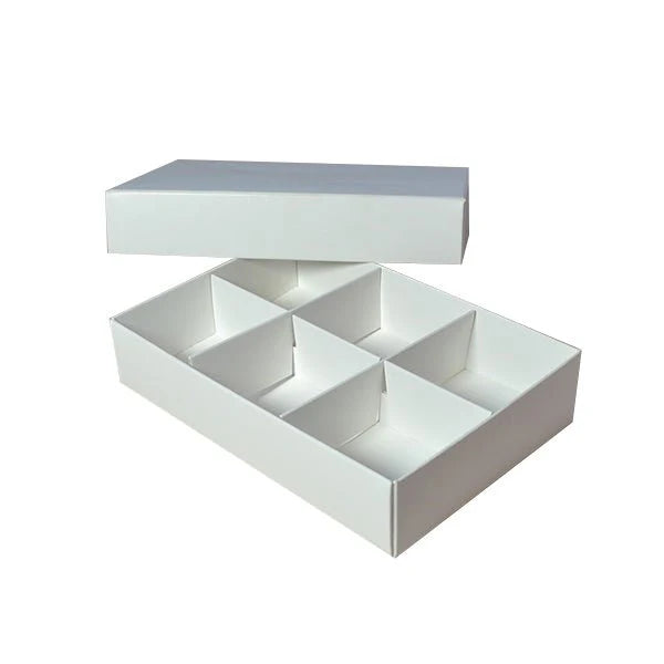 Macaroon & Choc Box With Lid- 6 Compartment 50PK