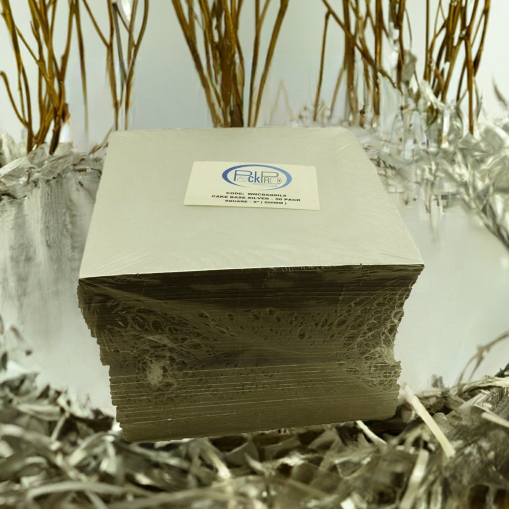 8" Square Silver Cake Board - Packware
