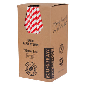 Jumbo Red Striped Paper Straws - 2500 per Carton (250 per Box)