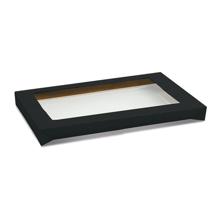 Black Catering Tray Lid Medium Plus w PET Window 100pc/ctn