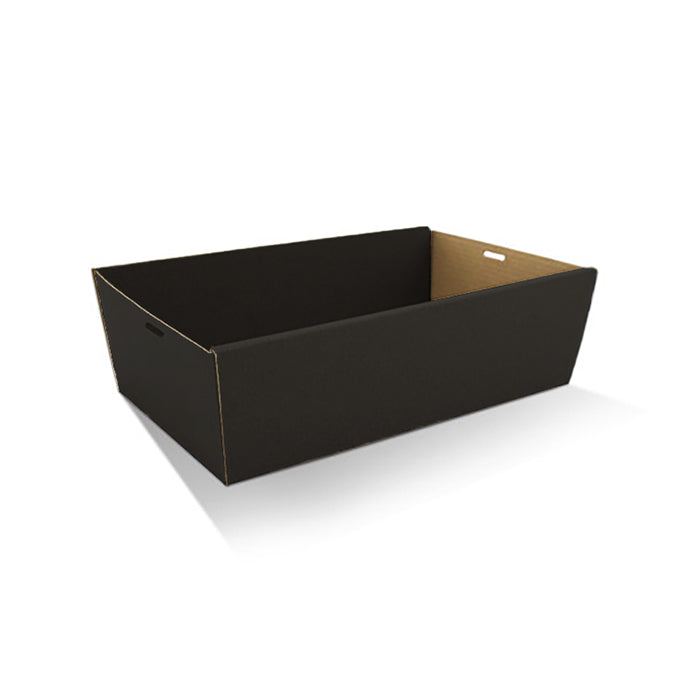 Black Corrugated Rectangle Catering Tray Medium 80mm High Sides 100pc/ctn