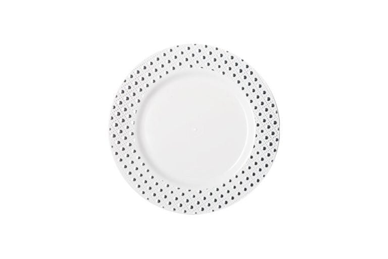 190mm Heavy Duty Lunch Plate With Silver Dot Rim