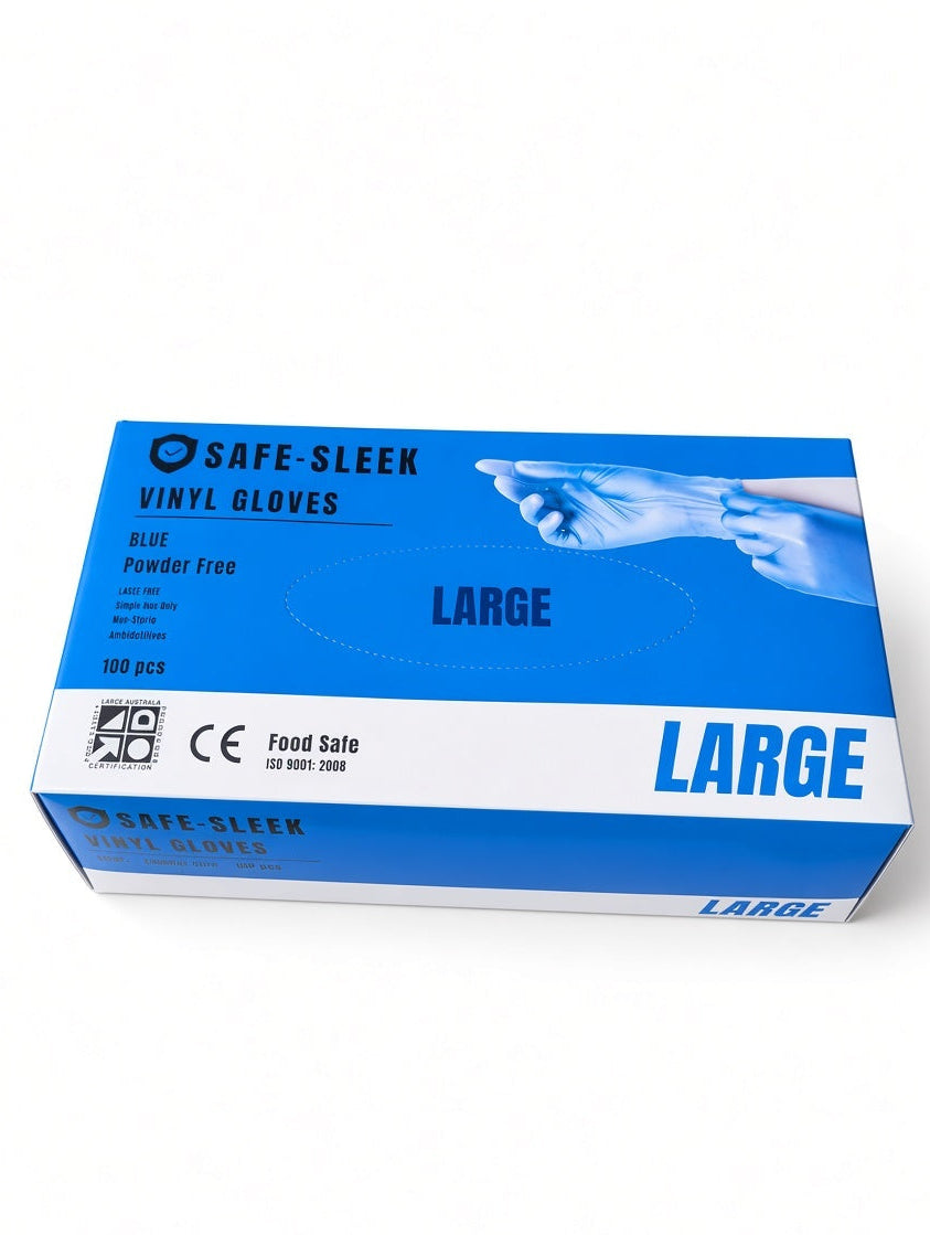Large Vinyl Blue Powder Free Gloves Box Of 1000