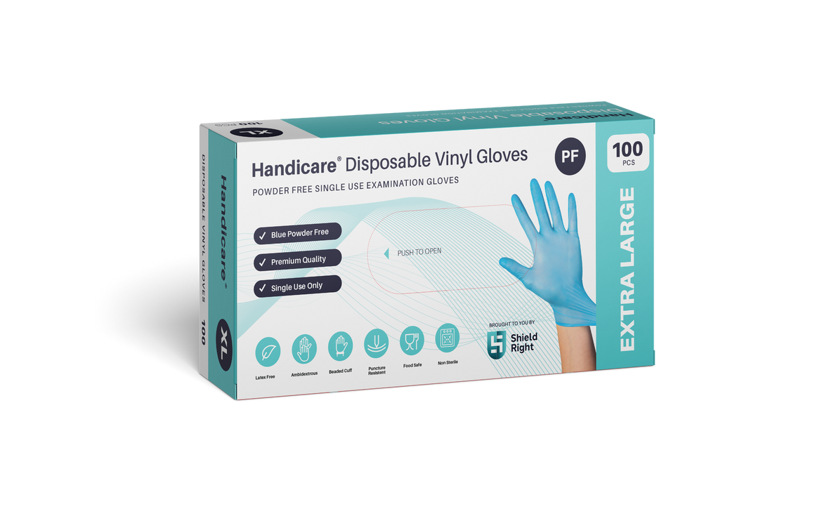 Handicare Blue Vinyl Disposable Powder Free Glove X-Large