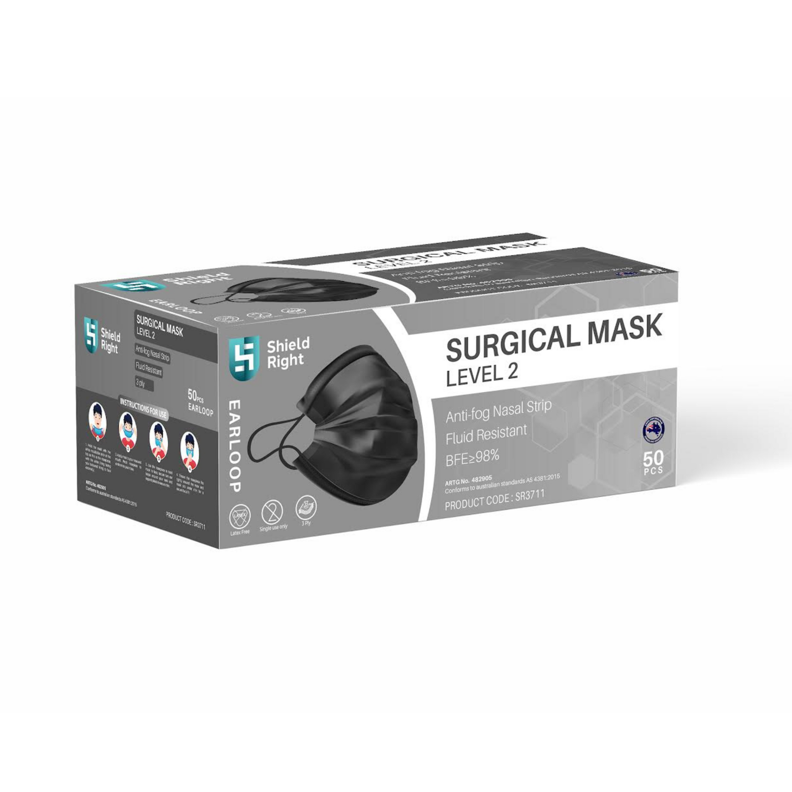 Shield Right Black Face Mask – Level 2 | Box of 50