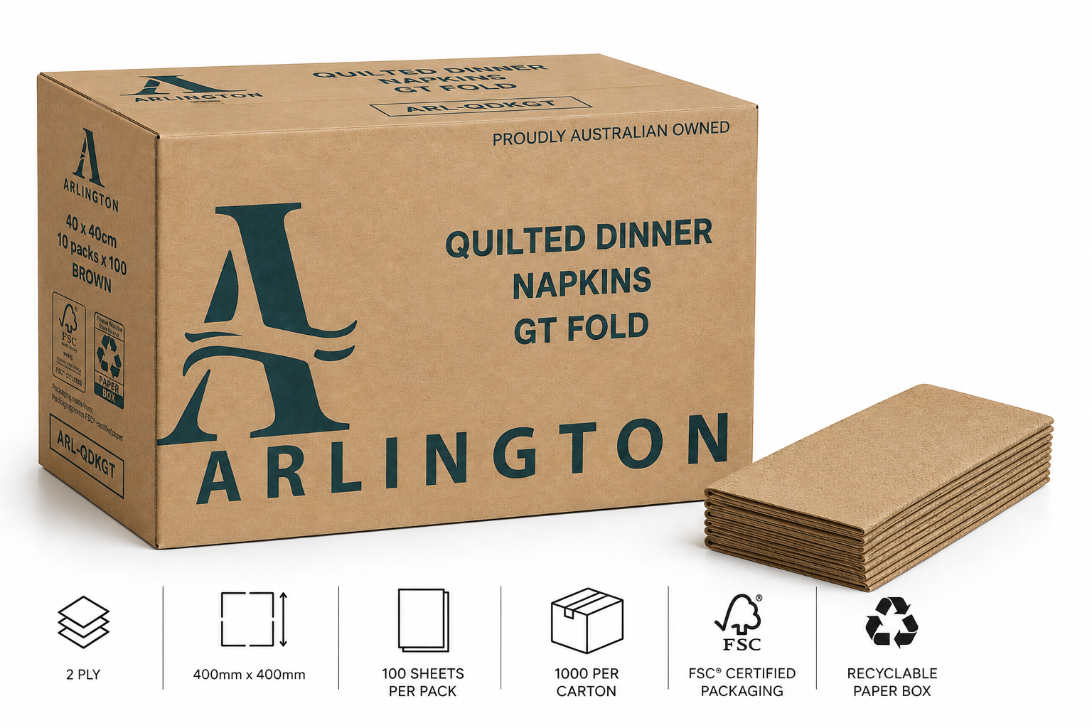 Recycled Napkin 2ply Quilted Dinner GT Fold,1000pc/ctn