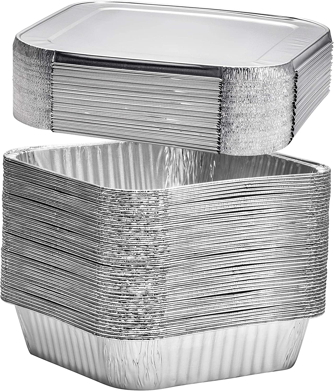 Aluminium Roster Foil Tray with Foil Lids Square 20x20x5cm 5pk Heavy Duty - 6118 - Packware