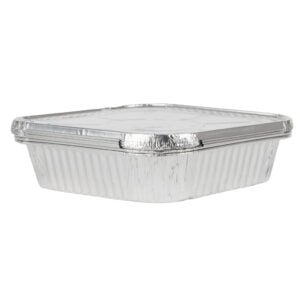 Aluminium Roster Foil Tray with Foil Lids Square 20x20x5cm 5pk Heavy Duty - 6118 - Packware