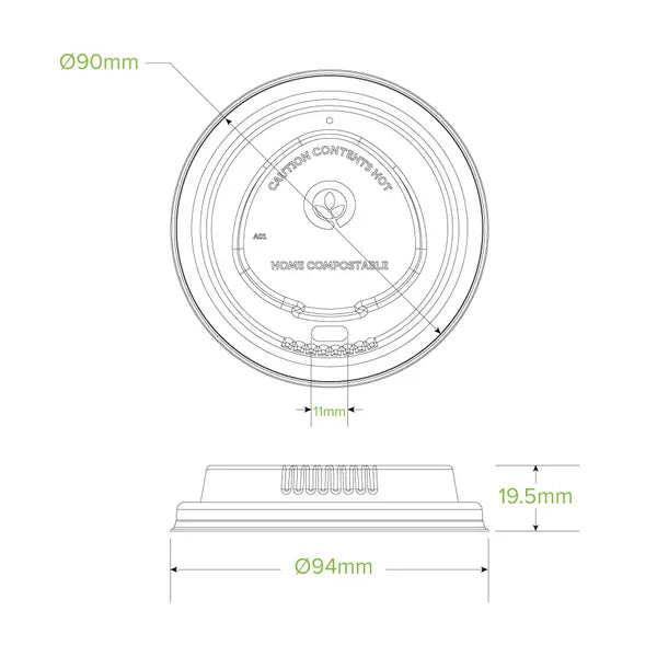 90mm Large White Plant Fibre BioCup Lid (1000)