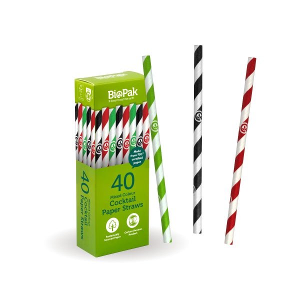 BioPak BioStraw Mixed Cocktail Straws - 6mm (Pack of 40) FZ968 - Packware