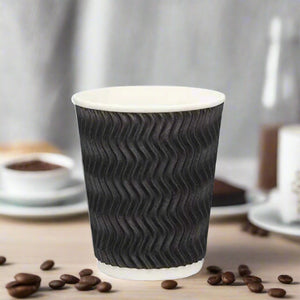 BlackWave Coffee Cups - 8oz/237ml - Ripple Wall Design - Packware
