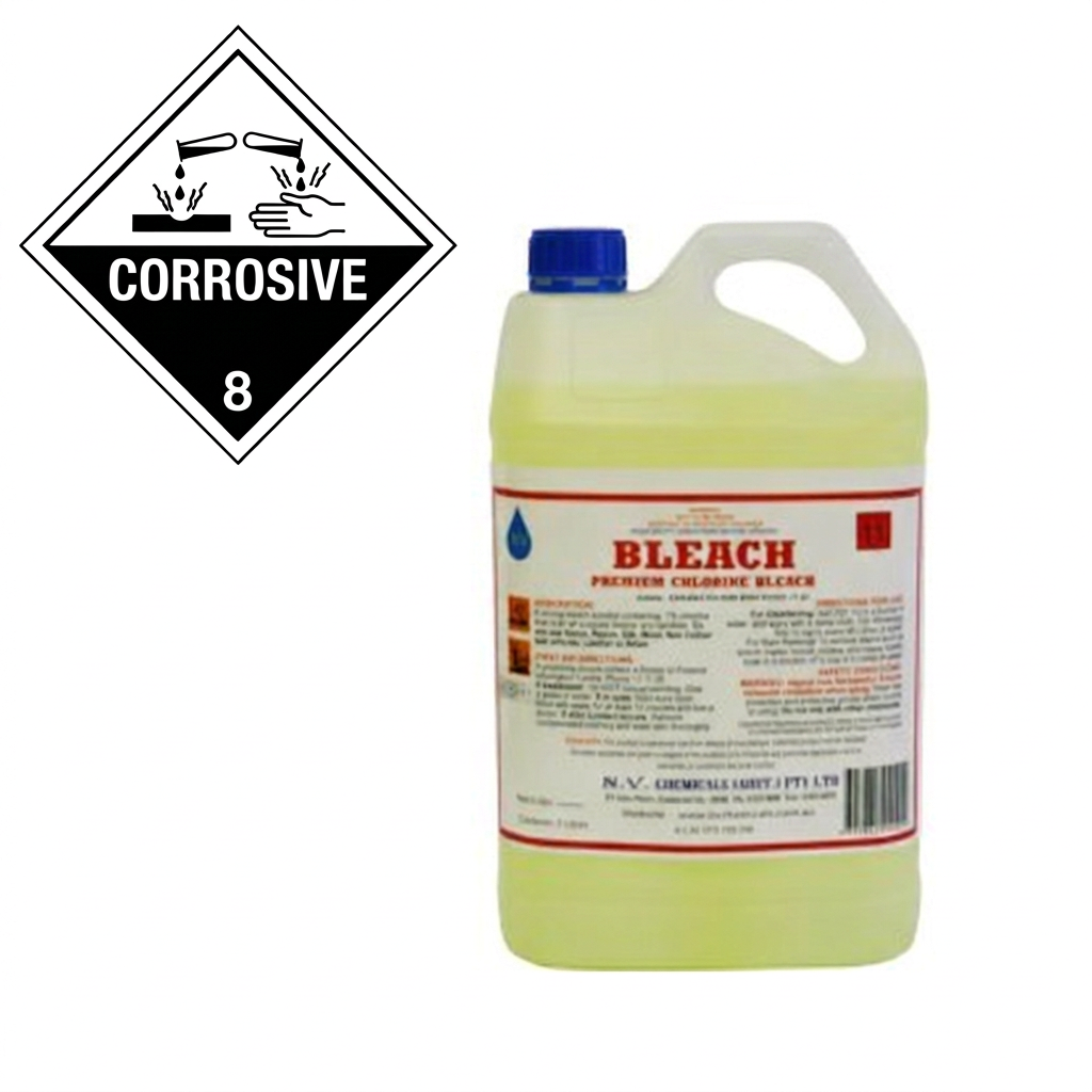 Bleach bottle with duplicate top removed and corrosive badge retained