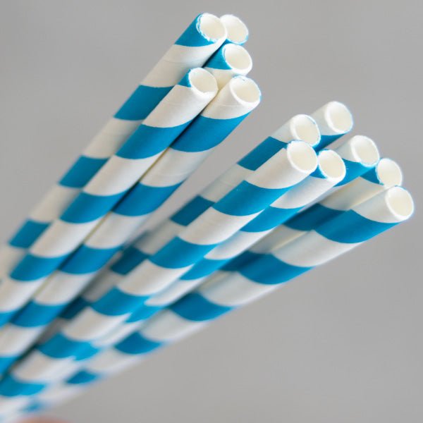 Blue and White Regular Paper Straws - 2500 per Carton (250 per Inner Box) - Packware