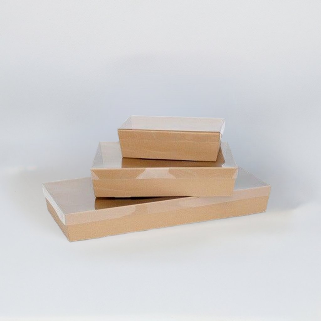Brown Catering Tray - Medium 380X275X80 mm WITH CLEAR LID included (QTY - 50) - Packware