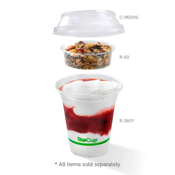 300-700ml Raised Flat No Hole Clear BioCup Lid (1000)