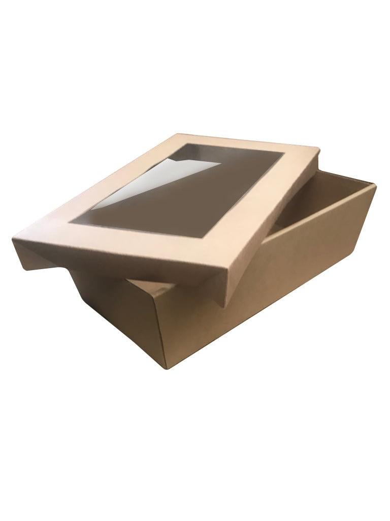 Catering Trays - Small - Brown 255X155X80mm With Kraft LIDS - Qty 50 - Packware