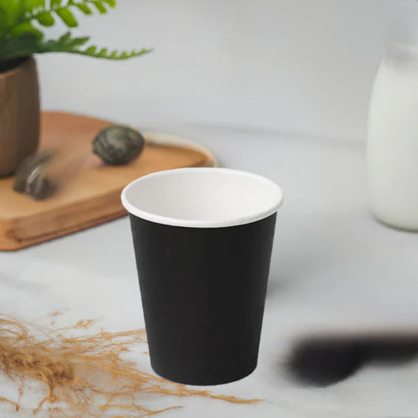 Disposable Black 8oz Hot Beverage Cups Single Wall Black 8oz -80mm