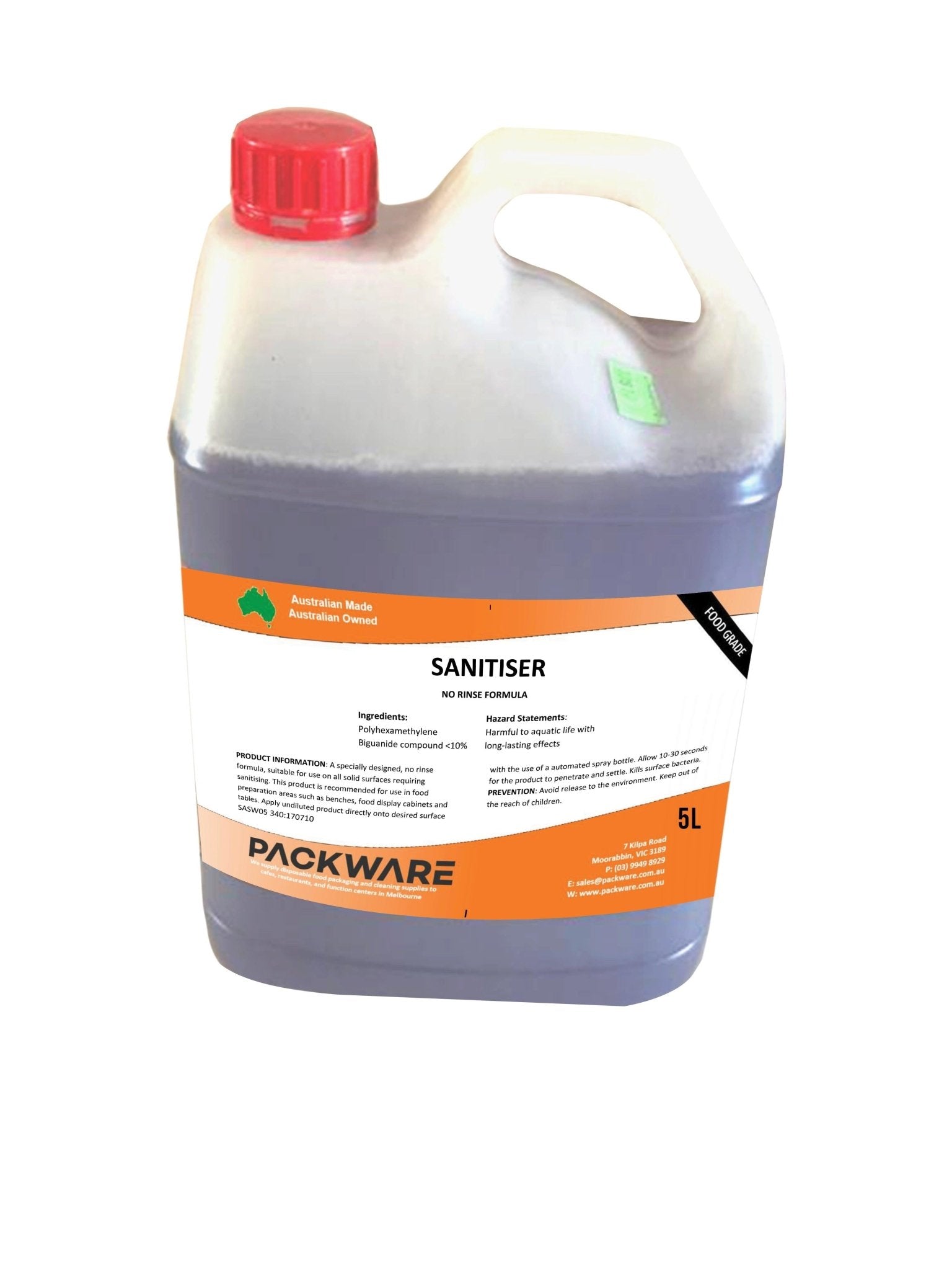 Food Sanitiser NO RINSE FORMULA 5 Litre - Packware