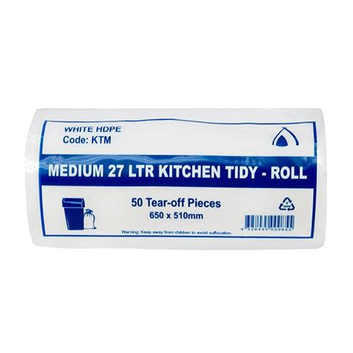 Garbage Bag Roll 27 Litre - Kitchen Tidy | 50 Tear - Off Pieces x20 Rolls | 1000 Bags - Packware