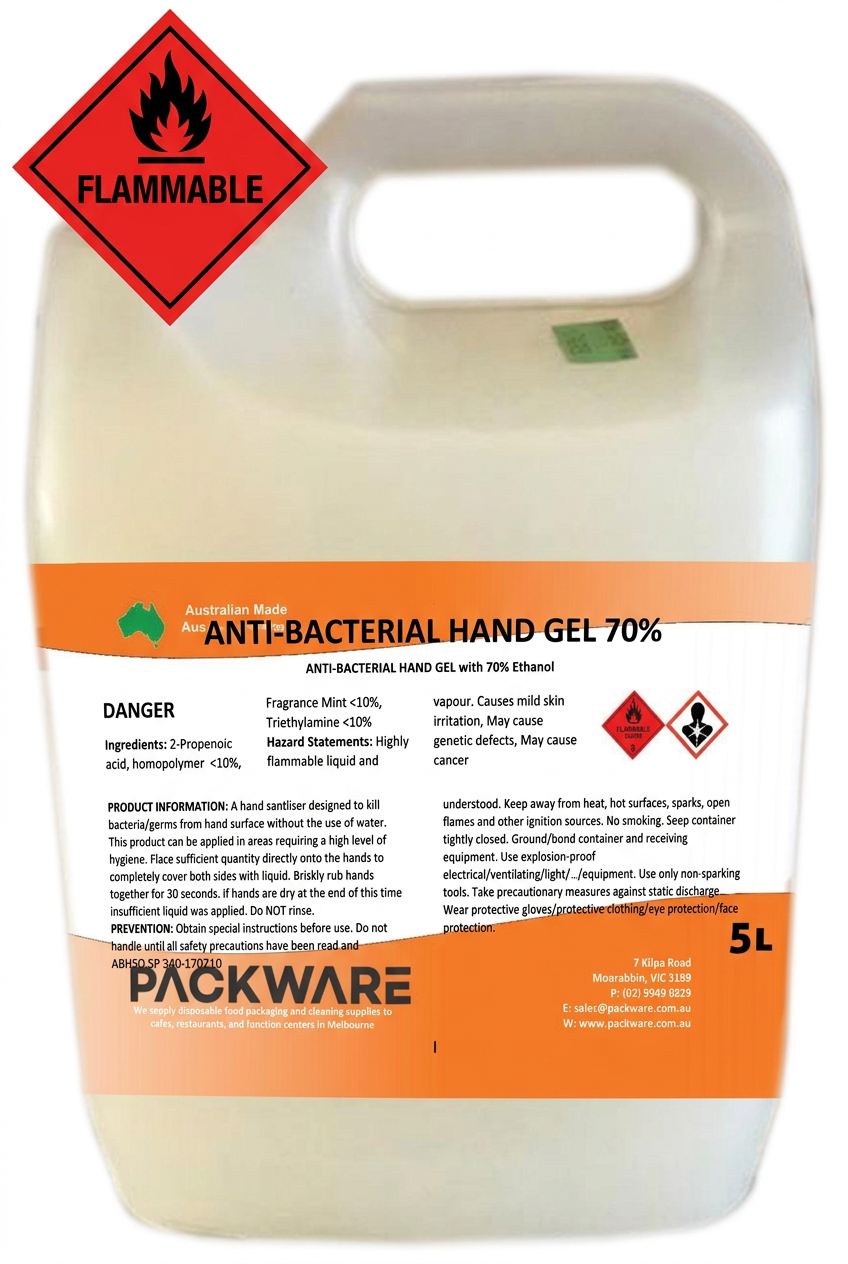 Hand gel with a red flammable sign