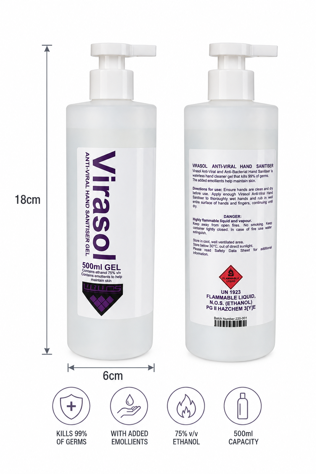 Virasol Anti-Viral Hand Sanitiser Gel – 500ml