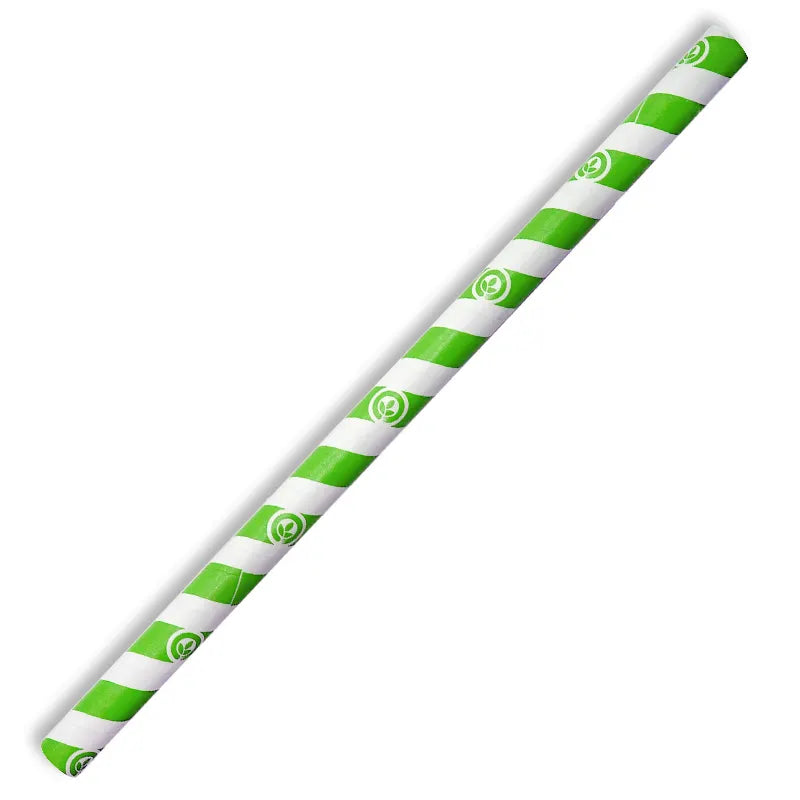 Biopak 10mm Jumbo Green Stripe BioStraw | 2500 CTN