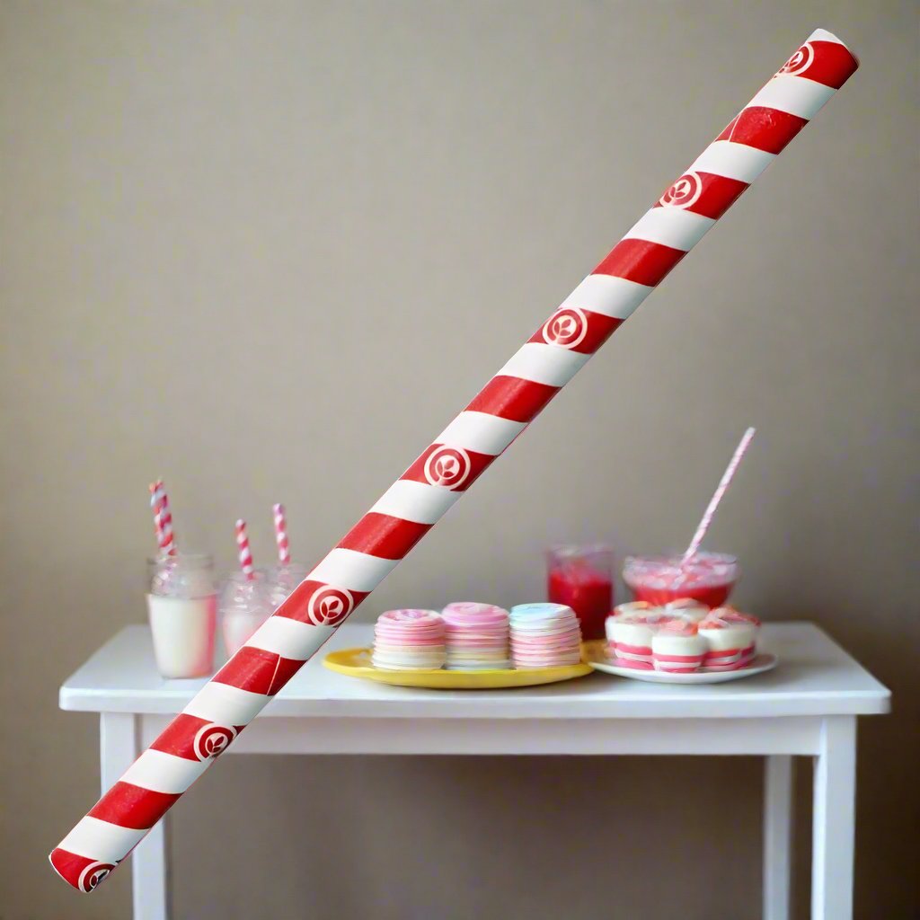 Jumbo Red Striped Paper Straws - 2500 per Carton (250 per Box) - Packware