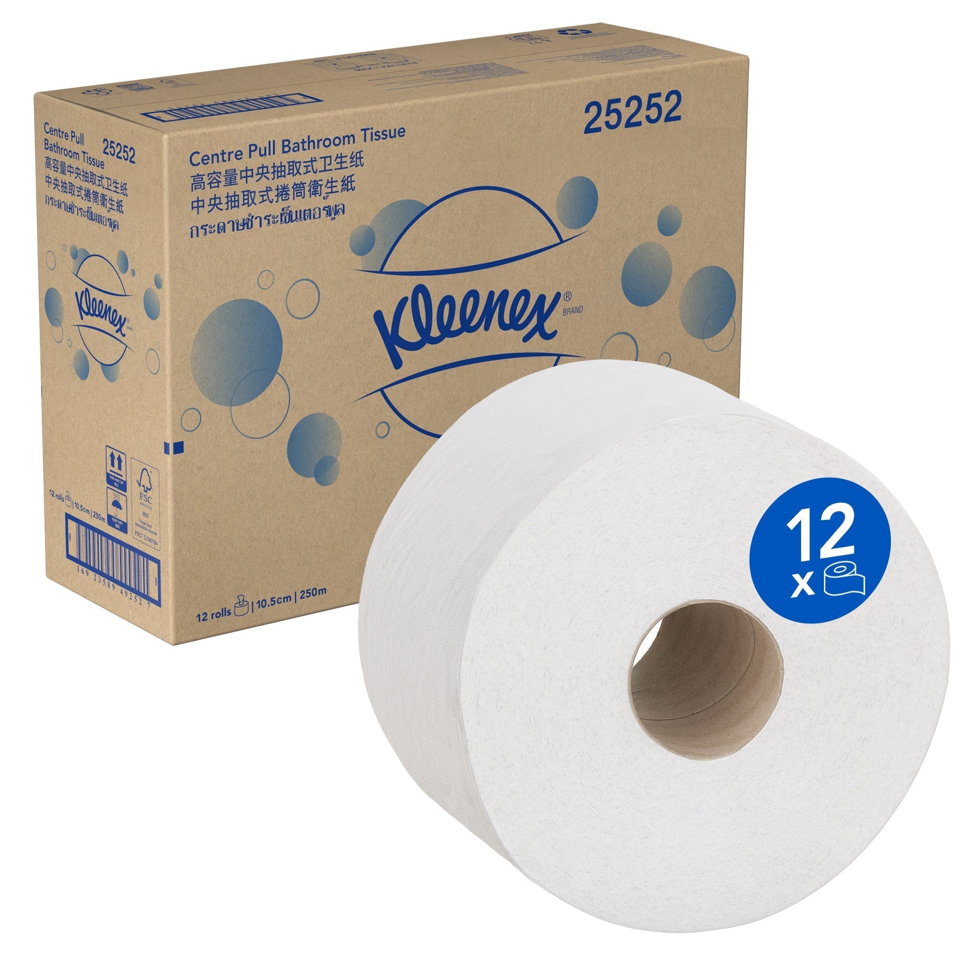 KLEENEX® Centrepull Bathroom Tissue (25252), 2 Ply Toilet Paper, 12 Toilet Rolls / Case, 250m / Roll (3,000m) - Packware
