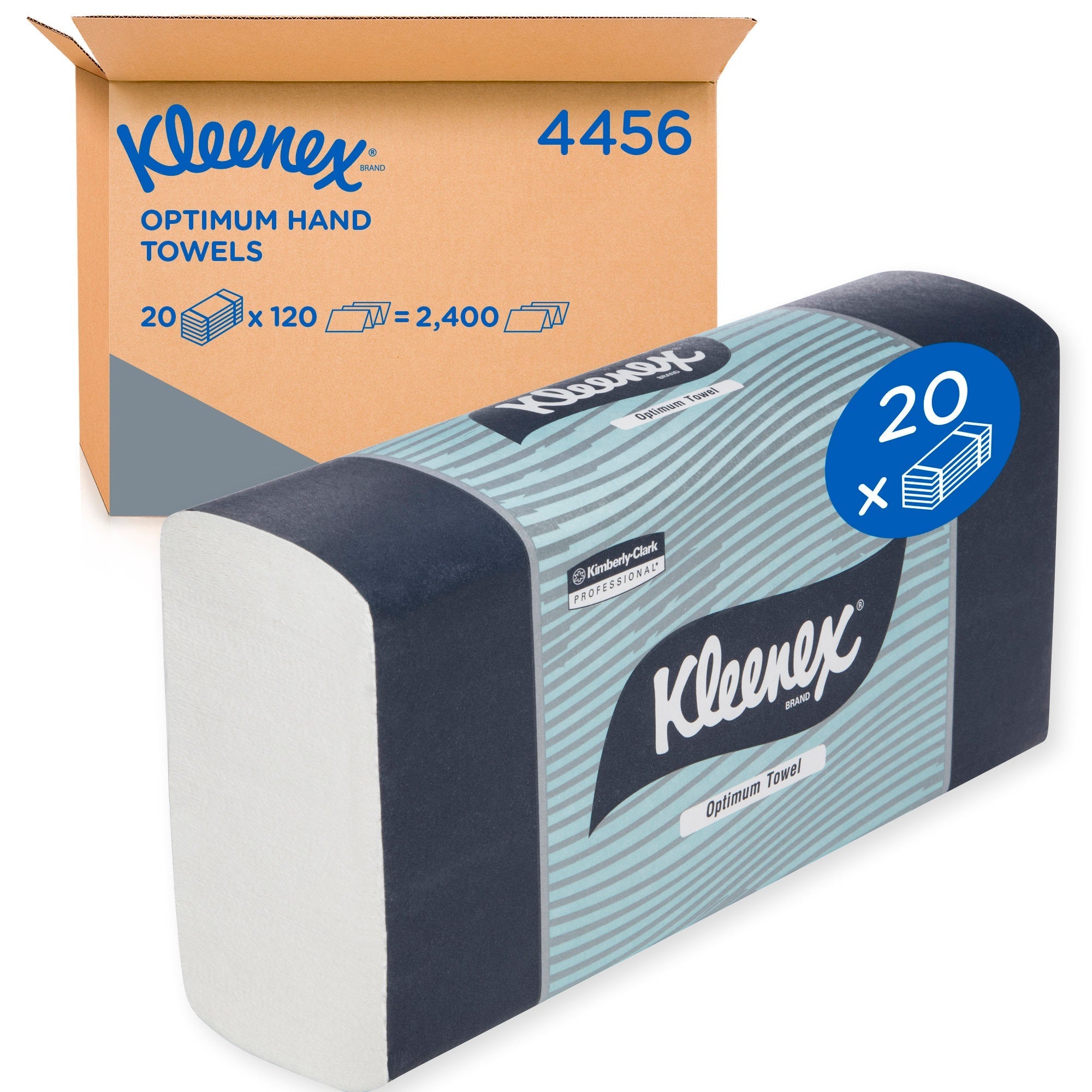 KLEENEX® Optimum Hand Towels (4456), Folded Paper Hand Towels, 20 Packs / Case, 120 Paper Towels / Pack (2,400 Towels) - Packware