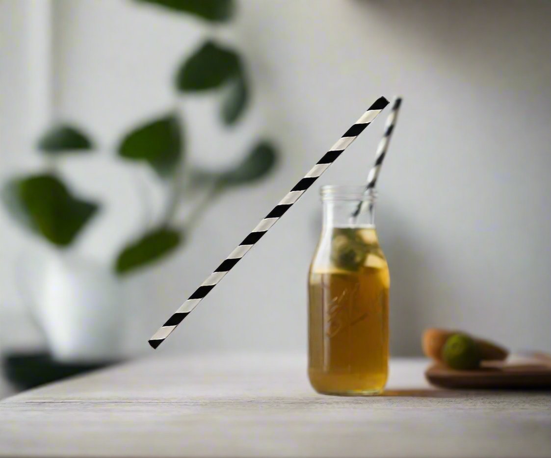 Paper Straw Cocktail - Black Strip 2500pc/ctn - Packware