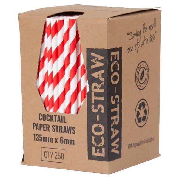 Red and White Cocktail Paper Straws | Eco-Friendly & Biodegradable | 2500 per Carton