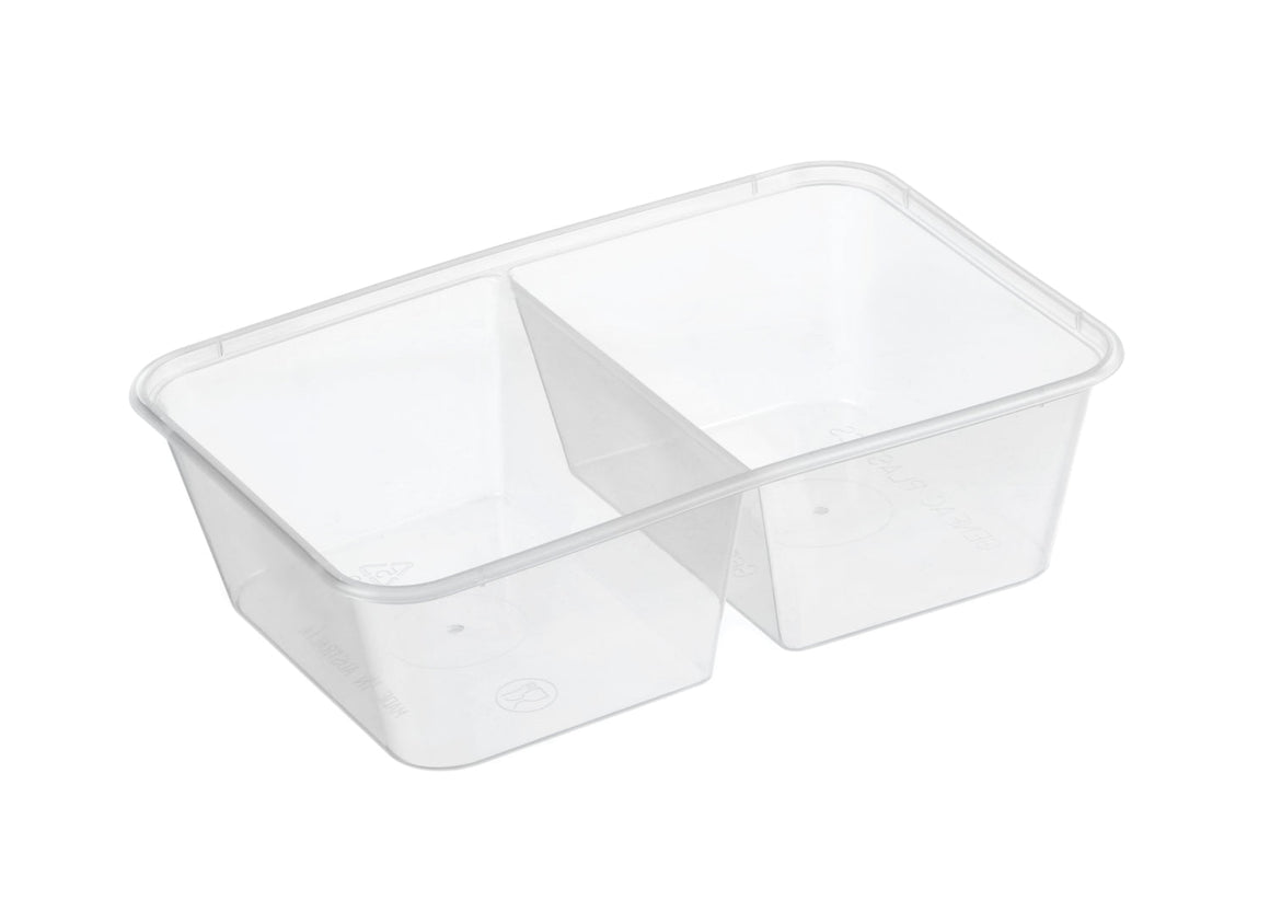 Rectangle Two Compartment Plastic Storage Containers Natural 650ml GENFAC - Packware