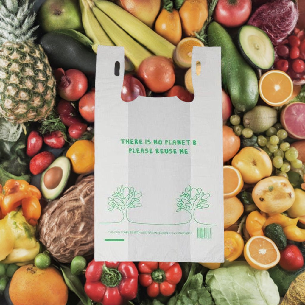 Reusable Recyclable Plastic Shopping Bags Singlet Eco Friendly Grocery Carry Bag - Packware