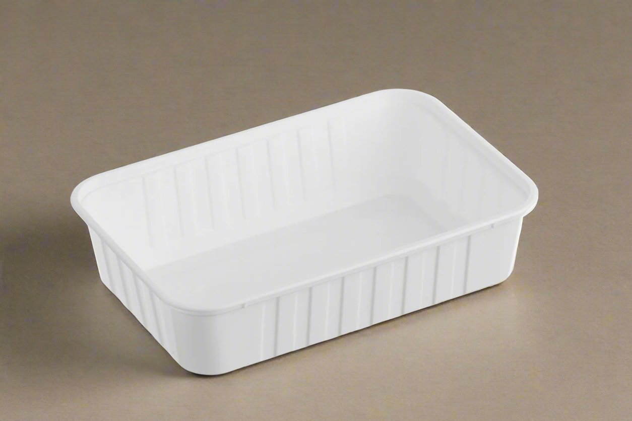 Ribbed Rectangle Plastic Containers white 750ml GENFAC - Packware