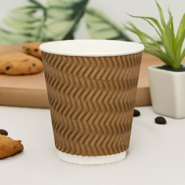 Ripple Wall Coffee Cups-Brown-12oz/355ml - Packware