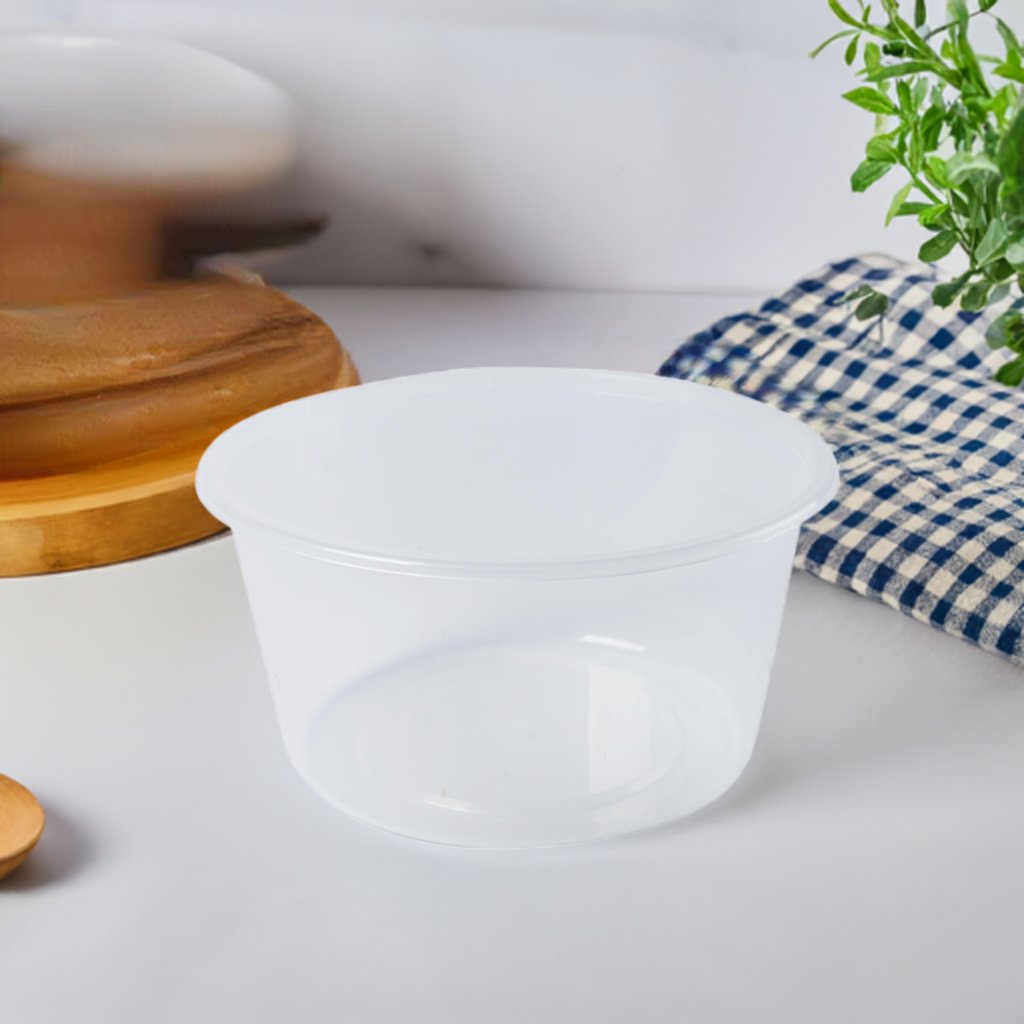 Round Plastic Takeaway Containers Natural 440ml - 500 PCS GENFAC - Packware