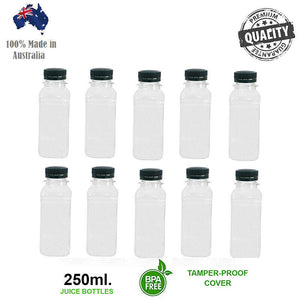 250ml Square Bottles Clear Plastic PET With Lids 38mm Tamper Evident